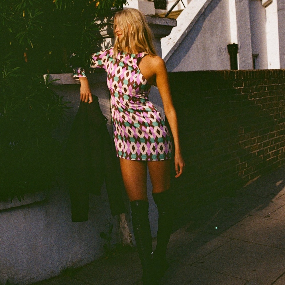 Satin Effect Print Dress